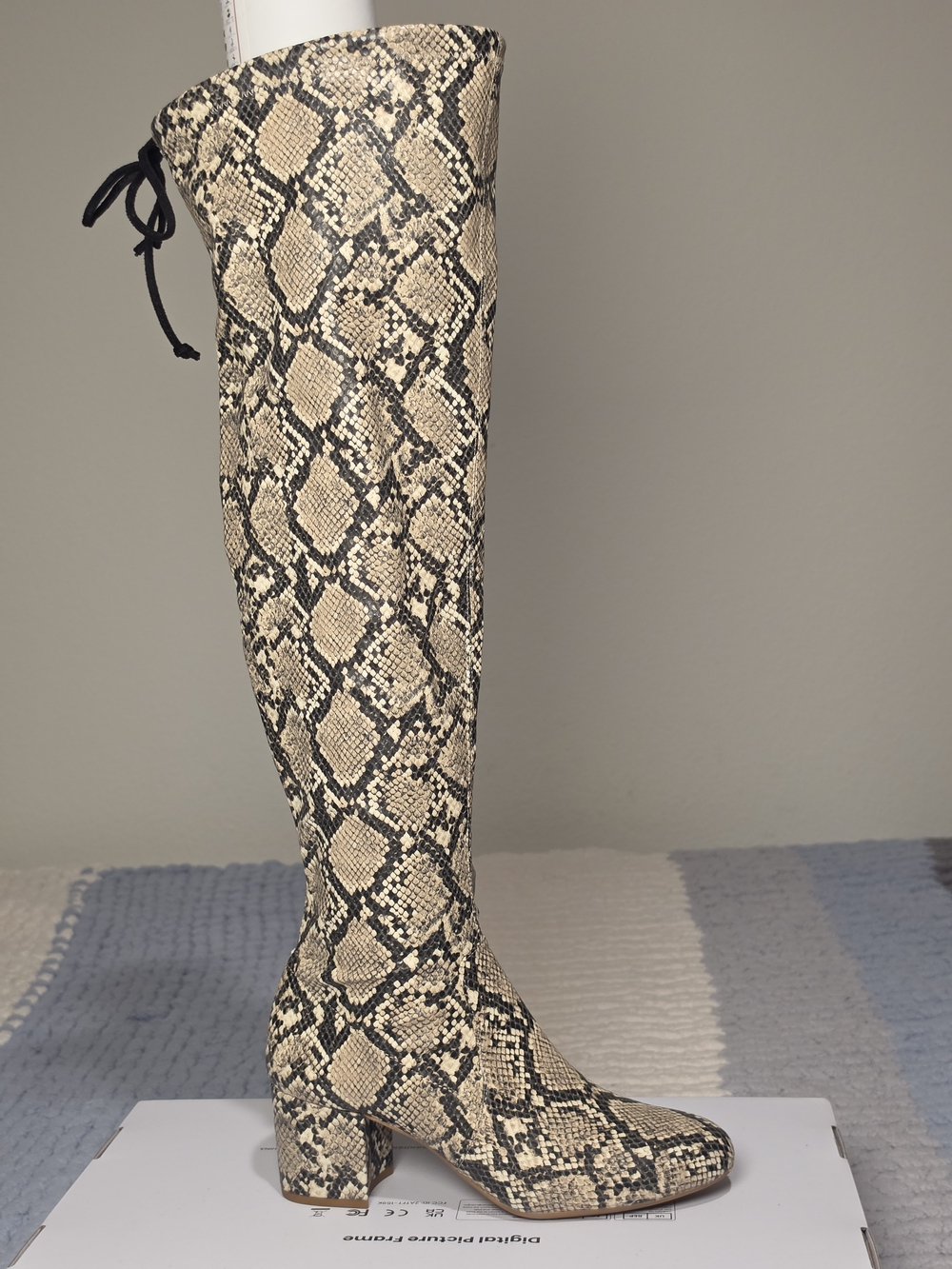 Gianni Bini Snake Print Over-the-Knee Boots - Beige & Black - Picture 7 of 10